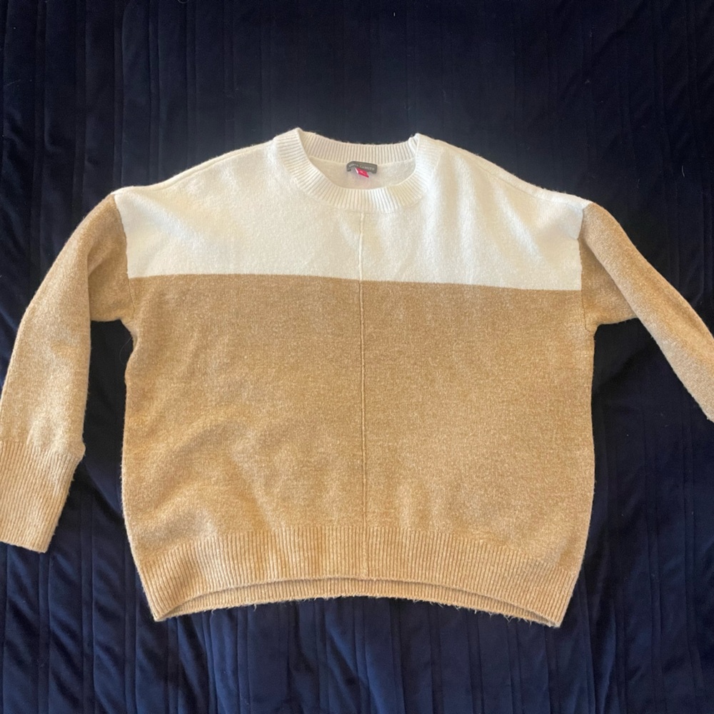 Vince Camuto Tan and Cream Colorblock Sweater